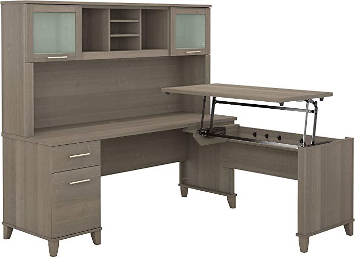 Bush Furniture Somerset 72W 3 Position Sit to Stand L Shaped Desk with Hutch in Ash Gray