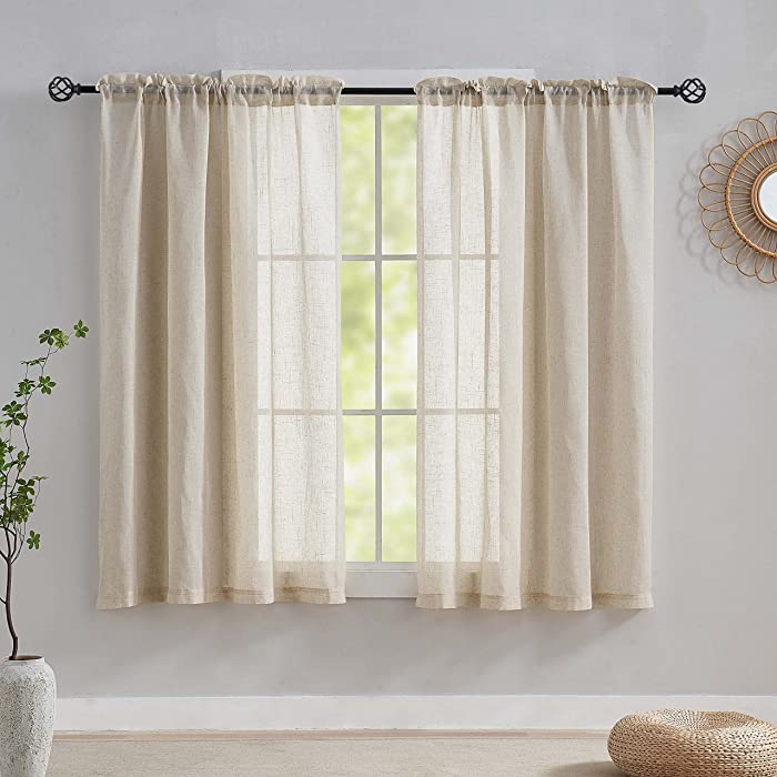 Home Brilliant Natrual Linen Sheer Curtains Warm Beige Window Drapery for Bedroom Semitransparent Farmhouse for Kids Nursery Living Room, 2 Panels, 54 x 63 inches