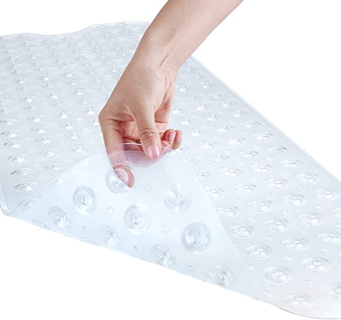 YINENN Bath Tub Shower Mat 40 x 16 Inch Non-Slip and Extra Large, Bathtub Mat with Suction Cups, Machine Washable Bathroom Mats with Drain Holes, Clear