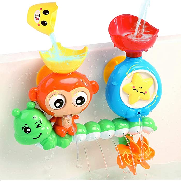 G-WACK Bath Toys for Toddlers Age 1 2 3 Year Old Girl Boy, Preschool New Born Baby Bathtub Water Toys, Durable Interactive Multicolored Infant Toy, Lovely Monkey Caterpillar, 2 Strong Suction Cups