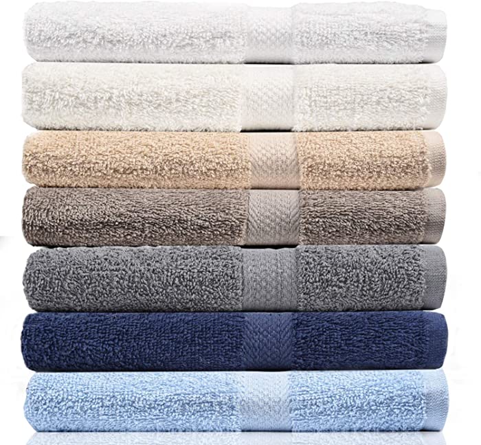 AD Linens 7-Pack Bath Towels - Extra-Absorbent - 100% Cotton - 27" x 54" - Towels for Bathroom - Extra Large Bath Towel (Multi Color Neutral)