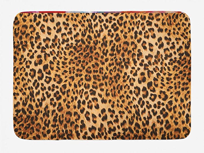 Lunarable Animal Print Bath Mat, Wild Animal Leopard Skin Pattern Wildlife Nature Inspired Modern, Plush Bathroom Decor Mat with Non Slip Backing, 29.5" X 17.5", Brown Orange