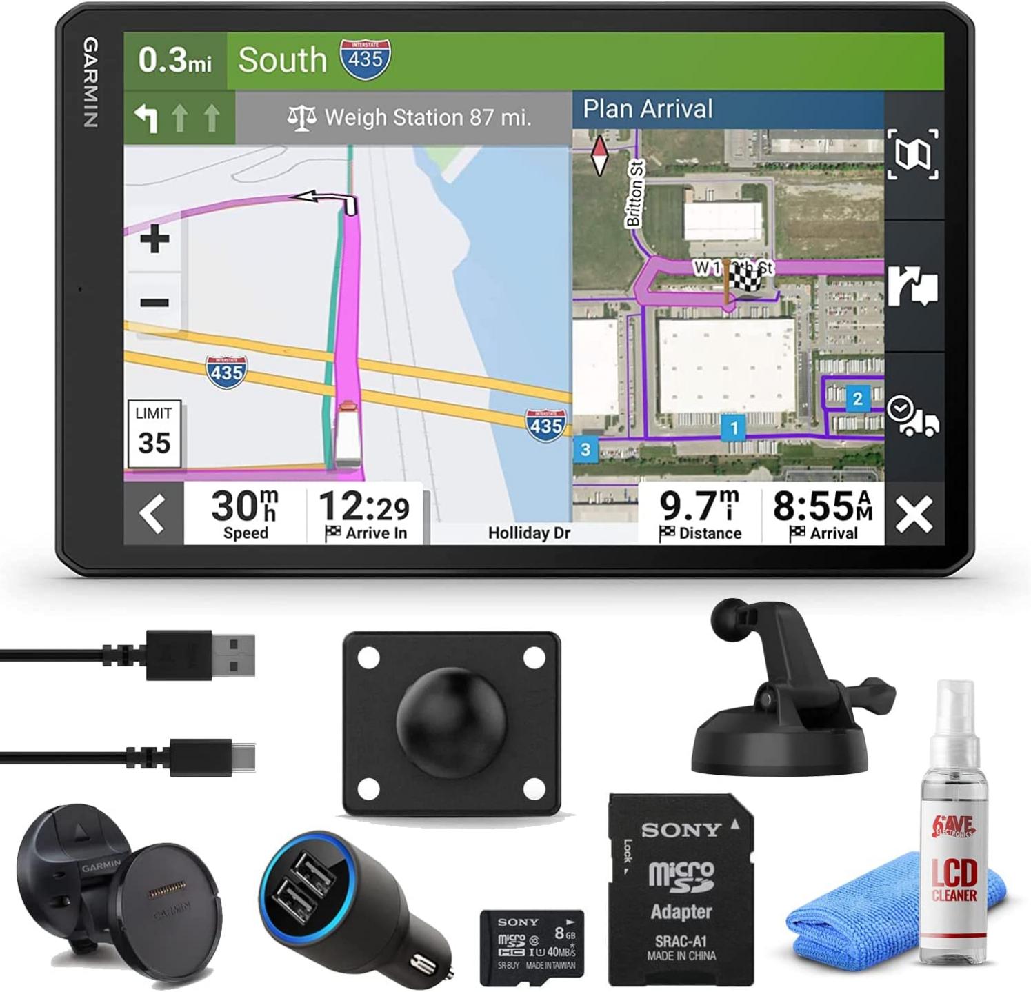 Garmin Dezl OTR1010, Extra-Large, Easy-to-Read 10 GPS Truck Navigator, Custom Truck Routing, Birdseye Satellite Imagery with 8GB Micro SD Card, USB Car Adapter & 6Ave Cleaning Kit