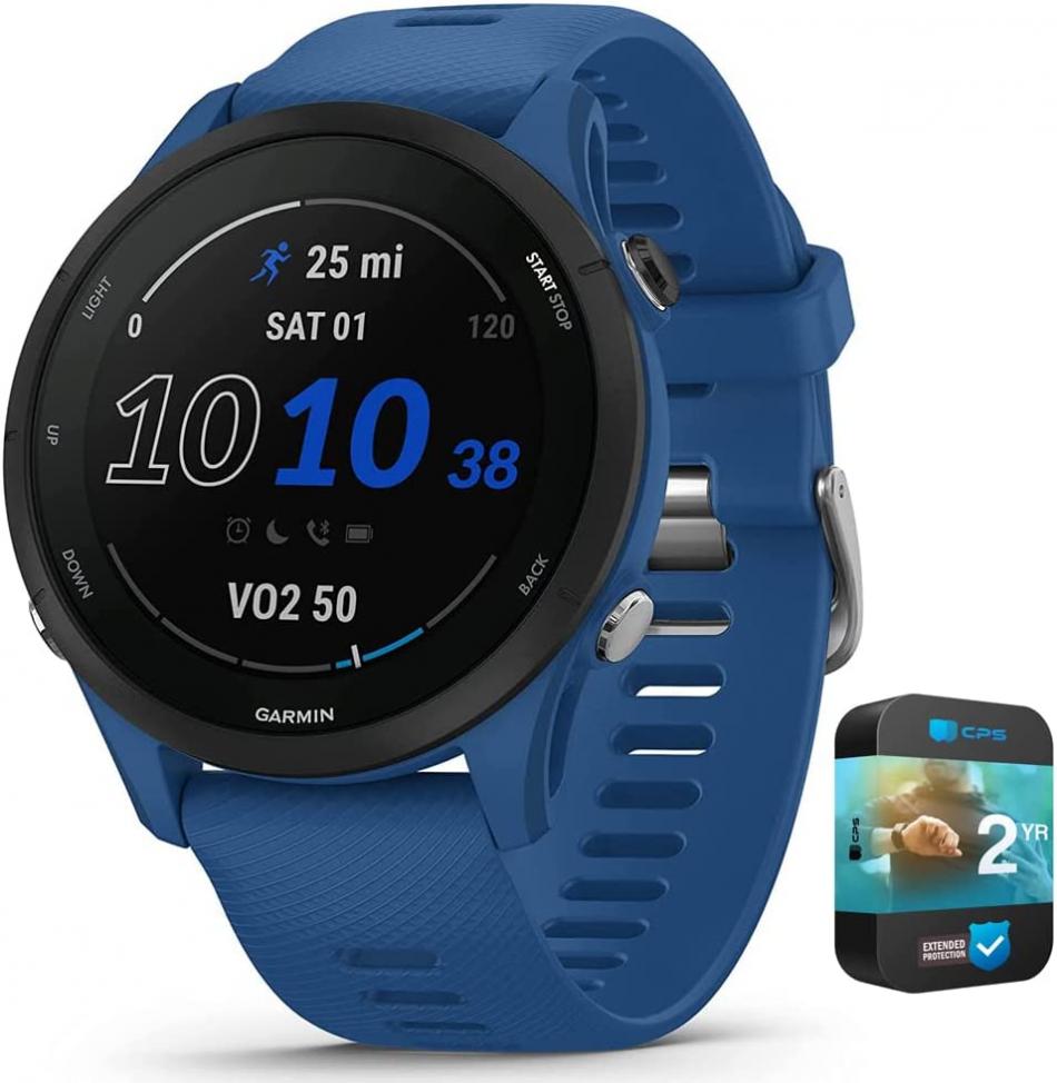 Garmin 010-02641-01 Forerunner 255 GPS Smartwatch Tidal Blue Bundle with 2 YR CPS Enhanced Protection Pack