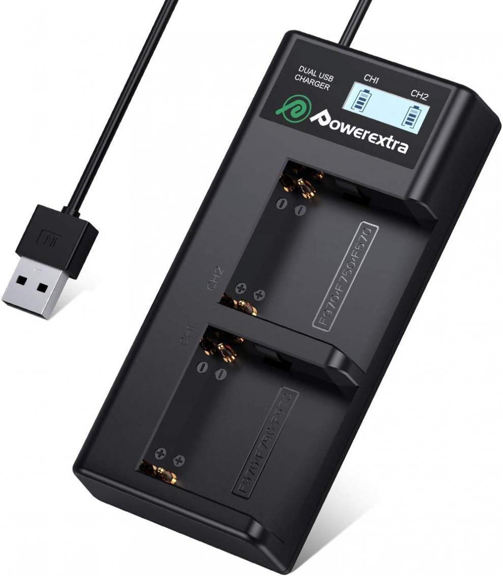 Powerextra Dual Battery Charger with USB LCD Display for Sony NP-F970 NP-F930 NP-F950 NP-F960 Battery