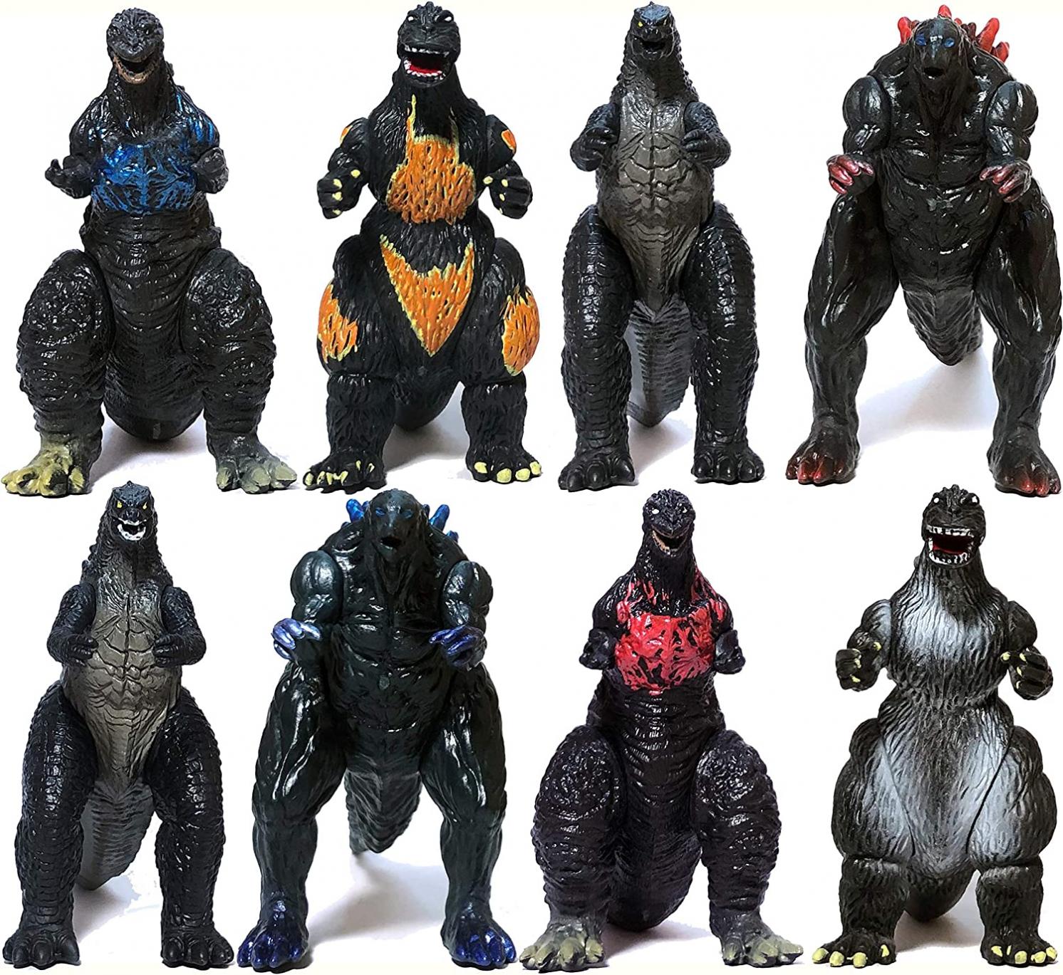 EZFun Set of 8 Godzilla Toys Movable Joint Birthday Kids 2019 Action Figures King of the Monsters Burning Heisei Mecha Ghidorah Pack Plastic Mini Dinosaur Playsets Cake Toppers Package