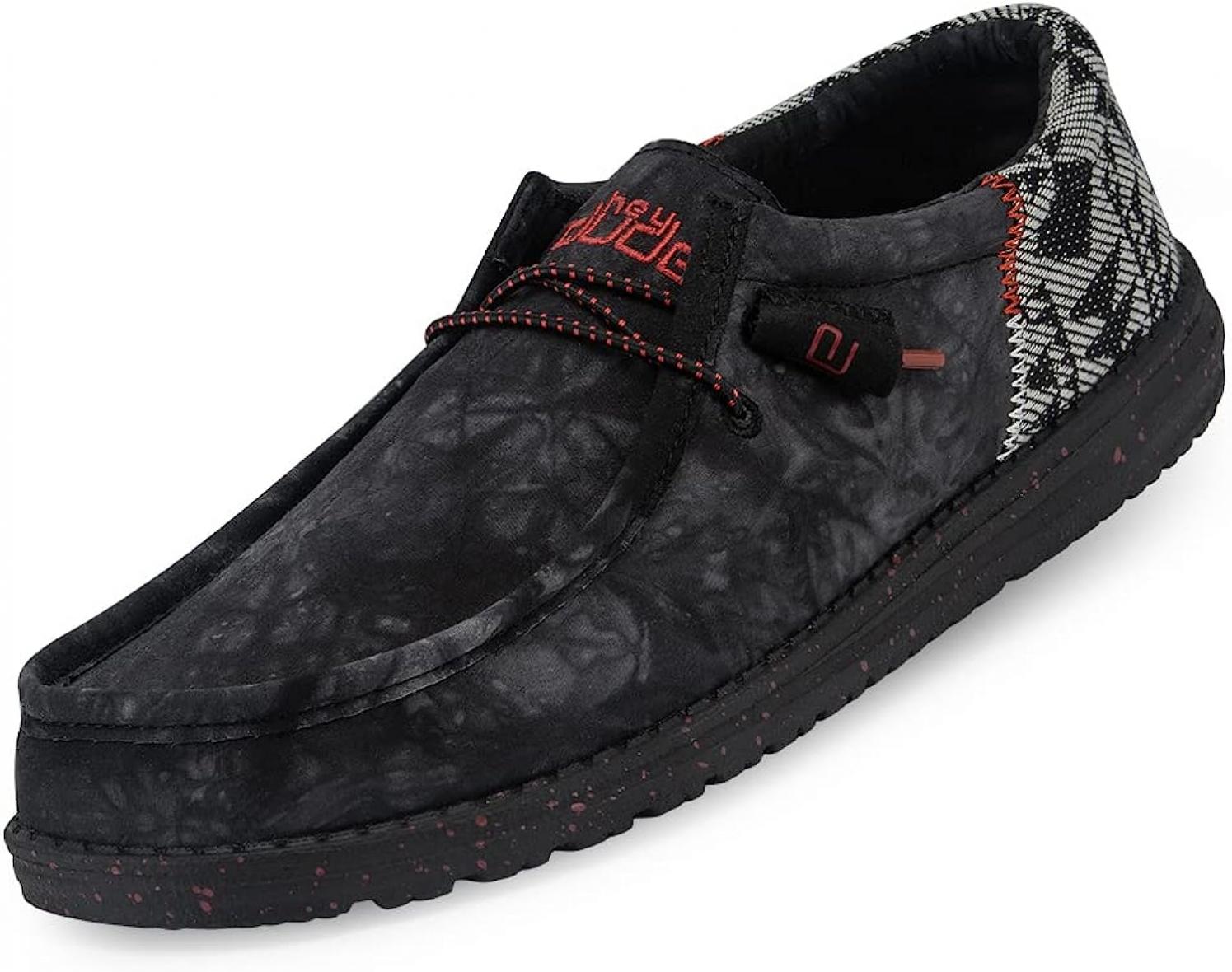 Hey Dude Men's Wally Funk Back in Black Size 8 | Men’s Shoes | Men's Lace Up Loafers | Comfortable & Light-Weight