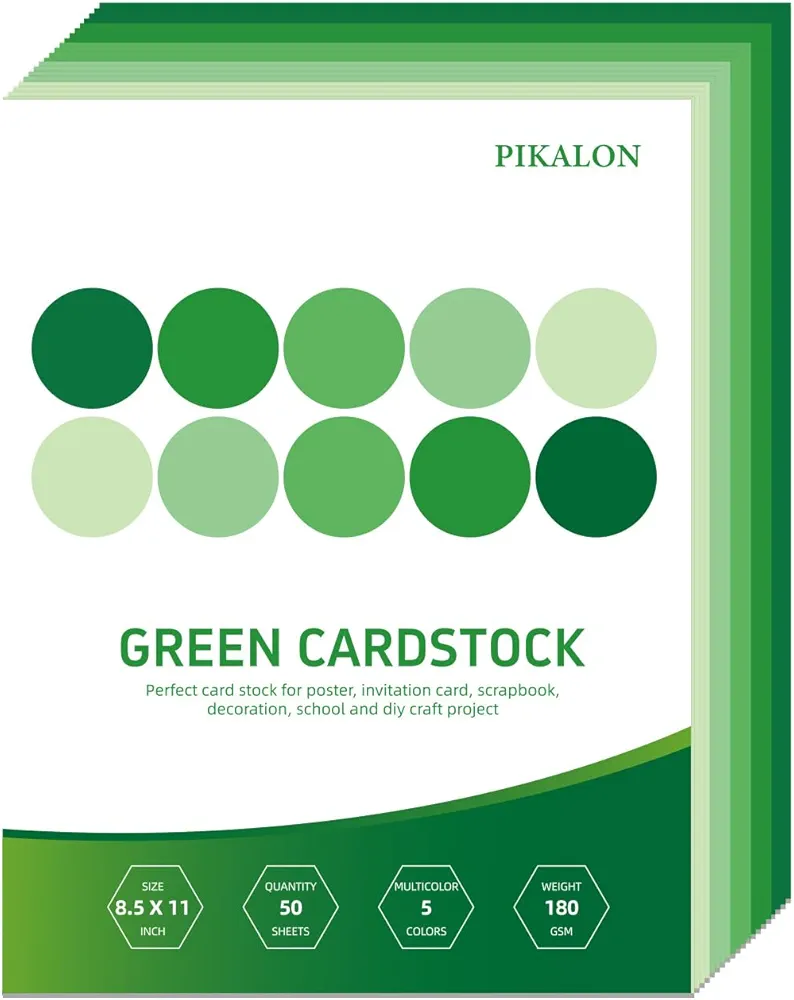 50 Sheets Green Cardstock 8.5 x 11 Inches, 5 Colors Assorted Colored Card Stock Paper 67lb/180gsm Perfect for DIY Crafting Scrapbook Decoration Card Craft (Green)