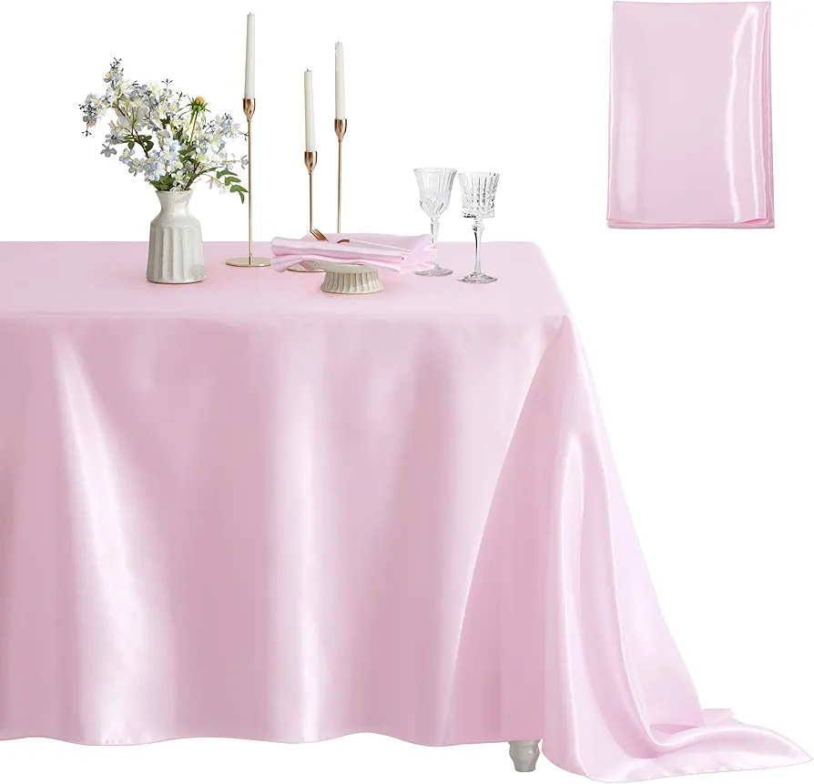 1 Pack Rectangle Tablecloth Stain Resistant Wrinkle Free Silkly Soft Table Cloth, Satin Dining Table Cloths for Dining Room, Indoor and Outdoor Use, 60 x 120 Inches, Pink