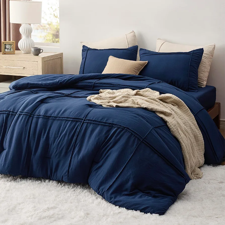 Bedsure Extra Long Twin XL Comforter Set with Sheet - 3 Pieces Soft Navy Blue Bedding Sets, Dorm Room Essentials for College, Lightweight Fluffy Bed Set with Boho Comforter, Pillowcase & Sheet