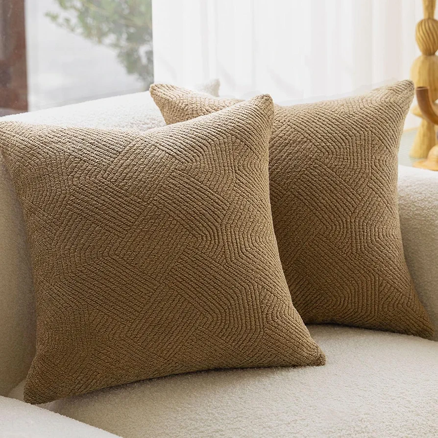 DOMVITUS Boucle Pillow Covers 20x20 Throw Pillows for Couch Set of 2 Neutral Pillow Covers Decorative Pillows for Living Room Bed Sofa Pillows Soft Cushion Case, Khaki