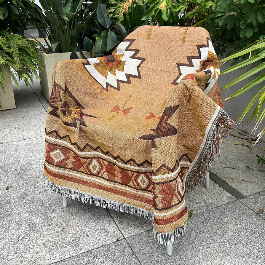 Aztec Throw Blanket Navajo Indian Blankets and Throws Boho Western Decor Couch Cover Blanket for Bed Sofa Living Room Beach Travel 51"x63" (Sucre Coffee)