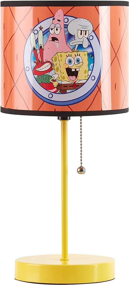 Spongebob Stick Table Kids Lamp with Pull Chain,Metal, Themed Printed Decorative Shade