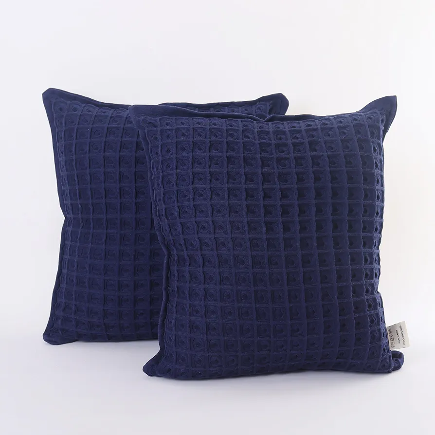 Spring Throw Pillow Covers Waffle Weave for Couch, Living Room Pillows Pack of 2 Decorative Throw Pillow Covers, Pillows for Sofa (Navy Blue, 18 X 18 inches)