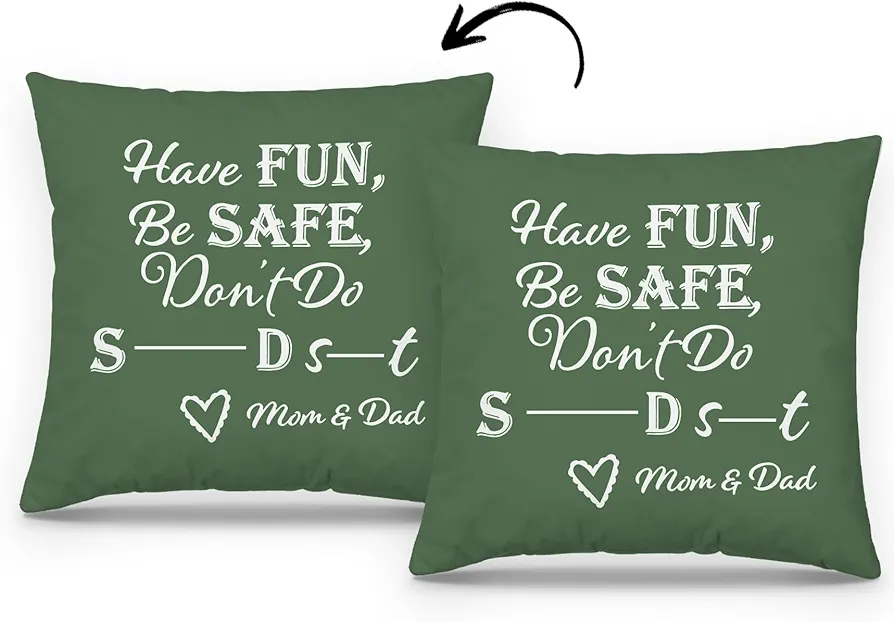 Have Fun Be Safe Don't Do Green Preppy Throw Pillow Covers College Dorm Cushion Cover, Funny Graduation Gifts Home Couch Sofa Living Room Bed Decorative Pillow Cases 18 x 18 Pillowcase