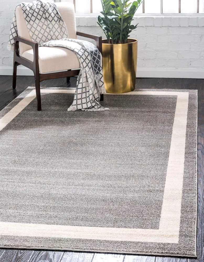 Unique Loom Del Mar Collection Area Rug - Maria (9' x 12' 2" Rectangle, Gray/ Ivory)