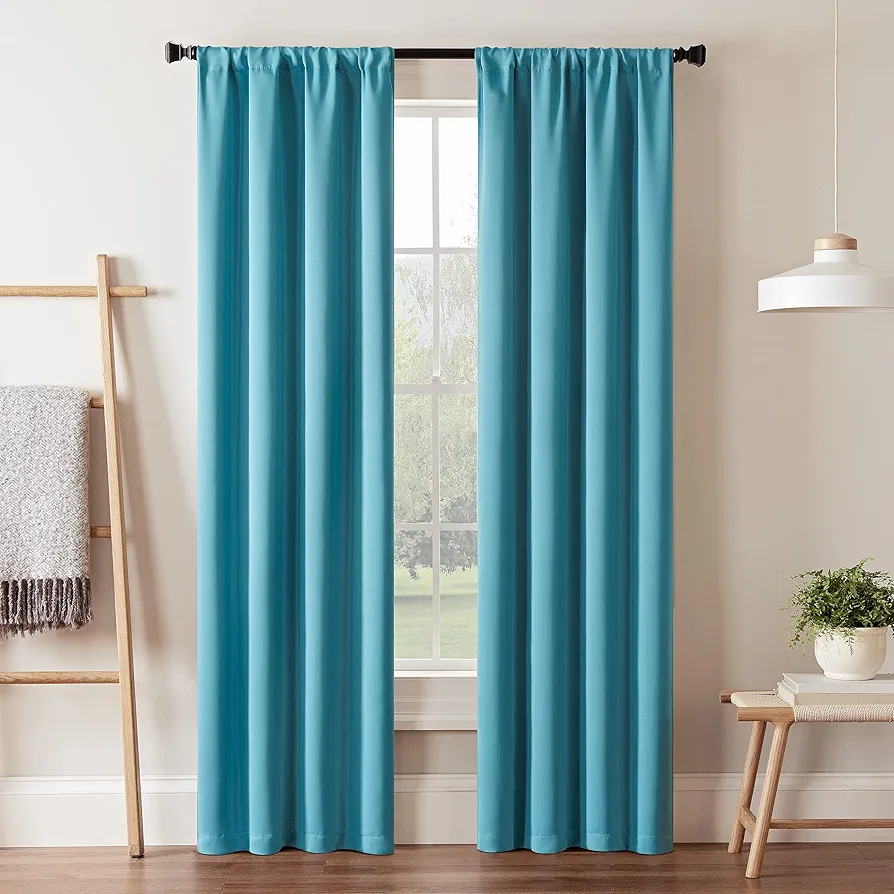 ECLIPSE Blackout Curtains for Bedroom-Darrell 37" x 63" Insulated Darkening Single Panel Rod Pocket Window Treatment Living Room, Sky