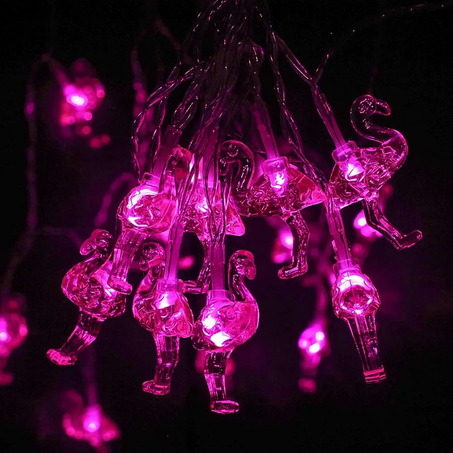 ENSHUI Battery String Lights Crystal Flamingo Lights, 10ft 20 LED Battery Powered Fairy Lights String, Indoor/Outdoor Patio Garden Party Girls Room Christmas Decoration (Flamingo Pink)