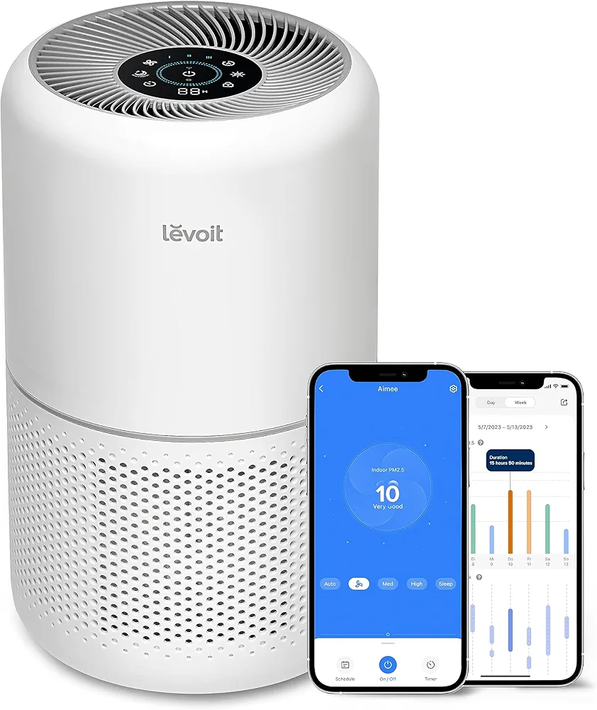 LEVOIT Air Purifiers for Home Bedroom, Smart WiFi, HEPA Sleep Mode for Home Large Room, Quiet Cleaner for Pet Hair, Allergies, Dust, Smoke, Pollon, White Noise, Alexa Control, Core300S-P, White