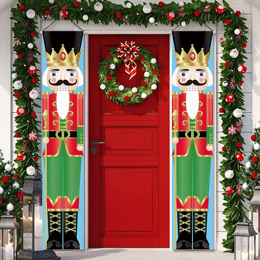 Christmas Nutcracker King Door Hanger Porch Banner Indoor & Outdoor Modern House Décor Nutcracker Banners for Front Door Living Room Kitchen Wall Party