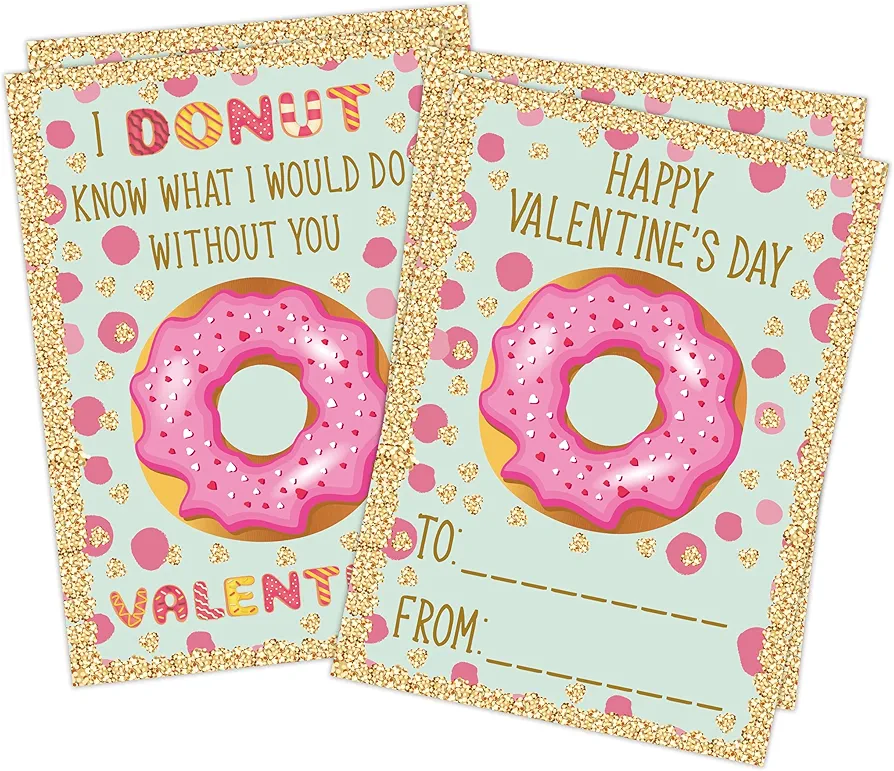 Donut Themed Classroom Valentine's Day Cards for Boys Girls,Valentine Card Gifts,Boys Girls School Classroom Exchange Valentine Cards,30 Cute Valentines Days Cards.3