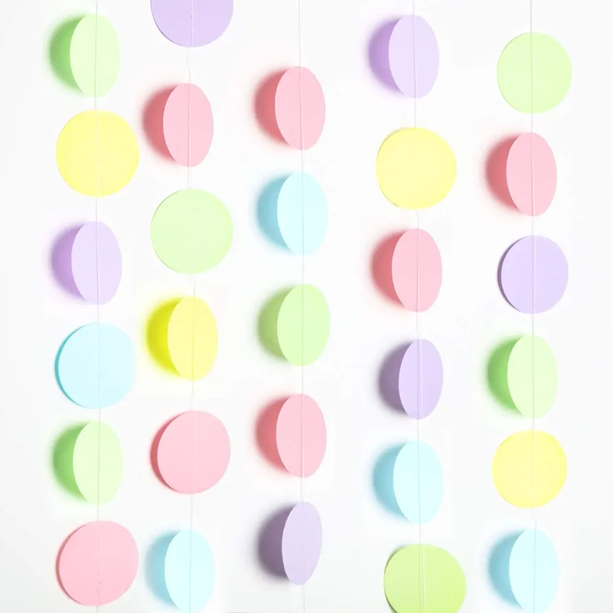 65 Feet 5 Pieces Pastel Party Decorations Circle Dot Garland Pastel Birthday Garland Pastel Pop Classroom Decor for Baby Shower Wedding Birthday Macaron Decorations