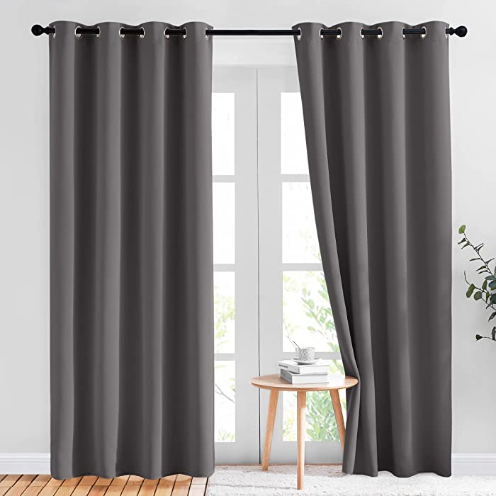 NICETOWN Grey Blackout Curtains & Drapes for Bedroom - Grommet Top Noise Reducing Thermal Insulated Solid Window Panels for Living Room / Bedroom (2 Panels, 52 x 84 Inch, Gray)