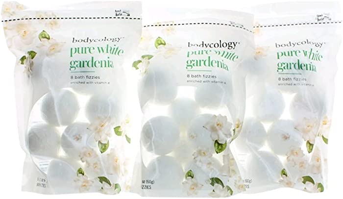 Bodycology Pure White Gardenia Bath Soak Fizzies Bombs 8 - 2.1 Oz Balls (3 Pack)