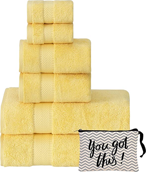 Textilom 100% Turkish Cotton 6 Piece Luxury Towel Set for Bathroom & Kitchen, Thick & Super Soft & Highly Absorbent & Quick Dry ( 2 Bath Towels, 2 Hand Towels, 2 Washcloths )- Yellow