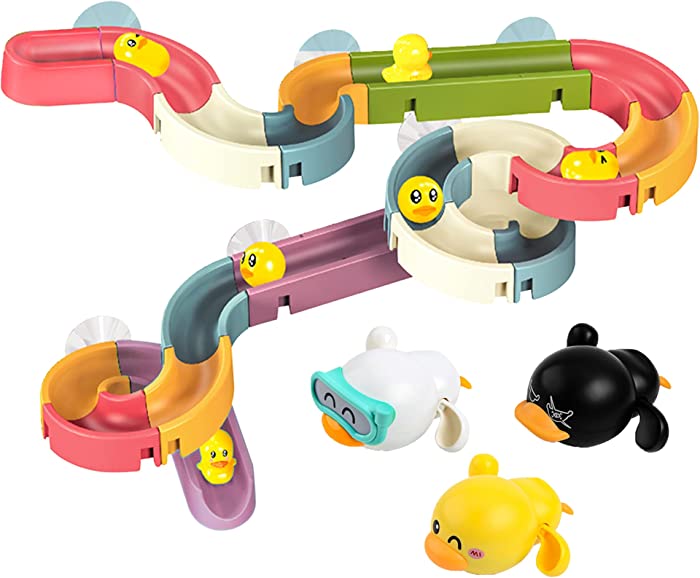 37 PCS Bath Toys Water Balls Tracks Wall Bath Toy Slide with Mini Duck Toys Toddler Bath Toys for Boys Girls Kids Gift