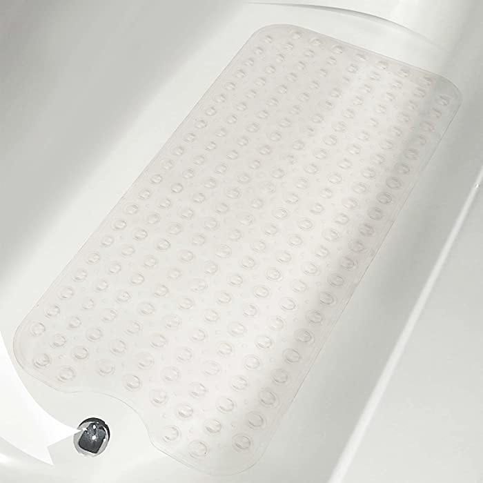 ROSMARUS Shower Mat Extra Long 16” x 39” Non-Slip Bath Mat for Tub with Suction Cups and Drain Holes Bathtub Mats for Kids, Baby, Bathroom Shower Floor Mat Anti Slip Bathtub Accessories, Clear