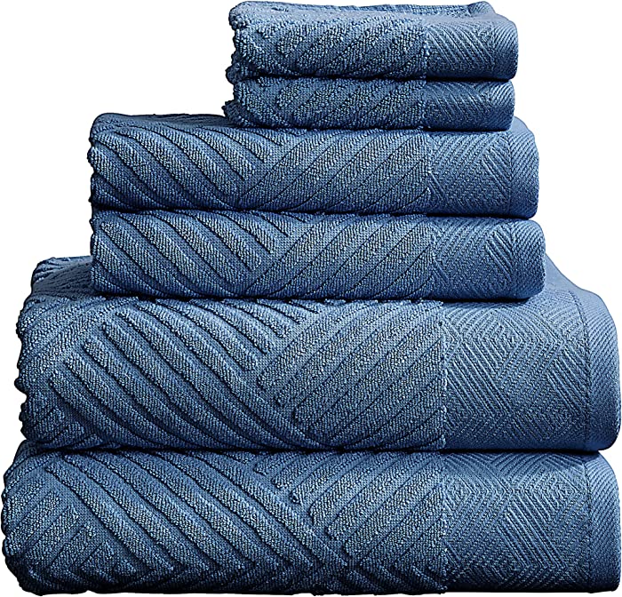 100% Cotton Soft Towel Set | Quick Dry and Highly Absorbent | Textured Bath Towels Hand Towels and Washcloths | Brooklyn Collection (6 Piece Set, Lake Blue)