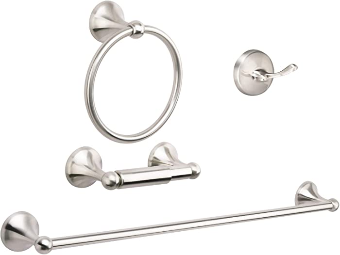 USHOWER Satin Nickel Bathroom Hardware Set, Includes 24 Inch Bath Towel Bar, 4 Piece