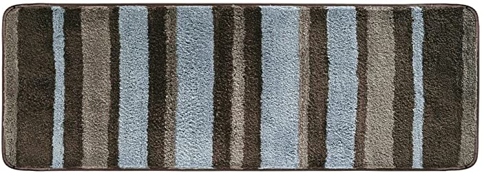 mDesign Soft Microfiber Polyester Non-Slip Extra-Long Spa Mat/Runner, Plush Water Absorbent Accent Rug for Bathroom Vanity, Bathtub/Shower, Machine Washable - Striped Design, 60" x 21" - Brown/Gray