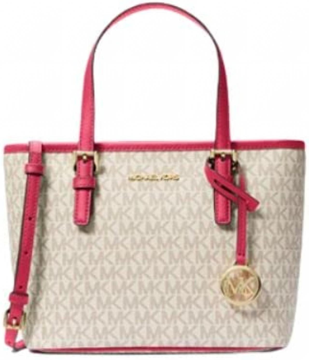 Michael Kors XS Carry All Jet Set Travel Womens Tote (CARMINE PINK MULTI)