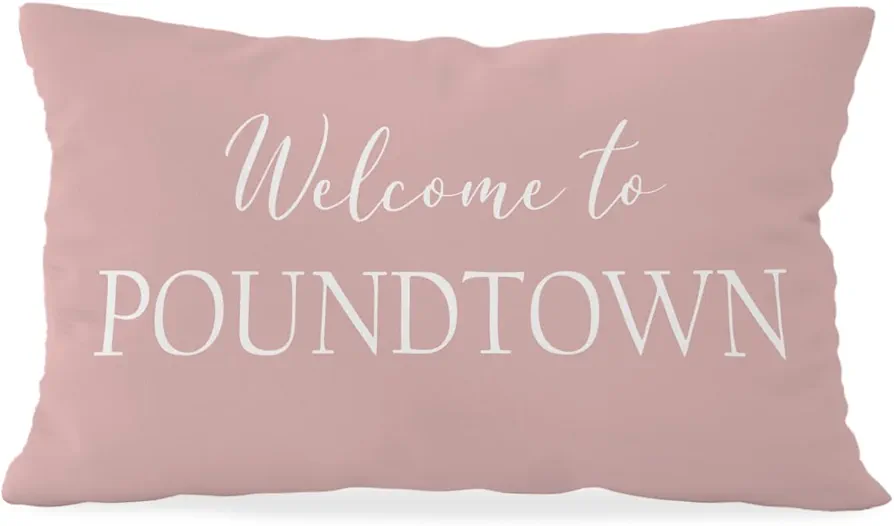 Welcome to Poundtown Funny Throw Pillow Covers,Farmhouse Home Decorative Throw Pillow Cases 12’’x20’’ for Home Bedroom Living Room Wedding Room（Pink）