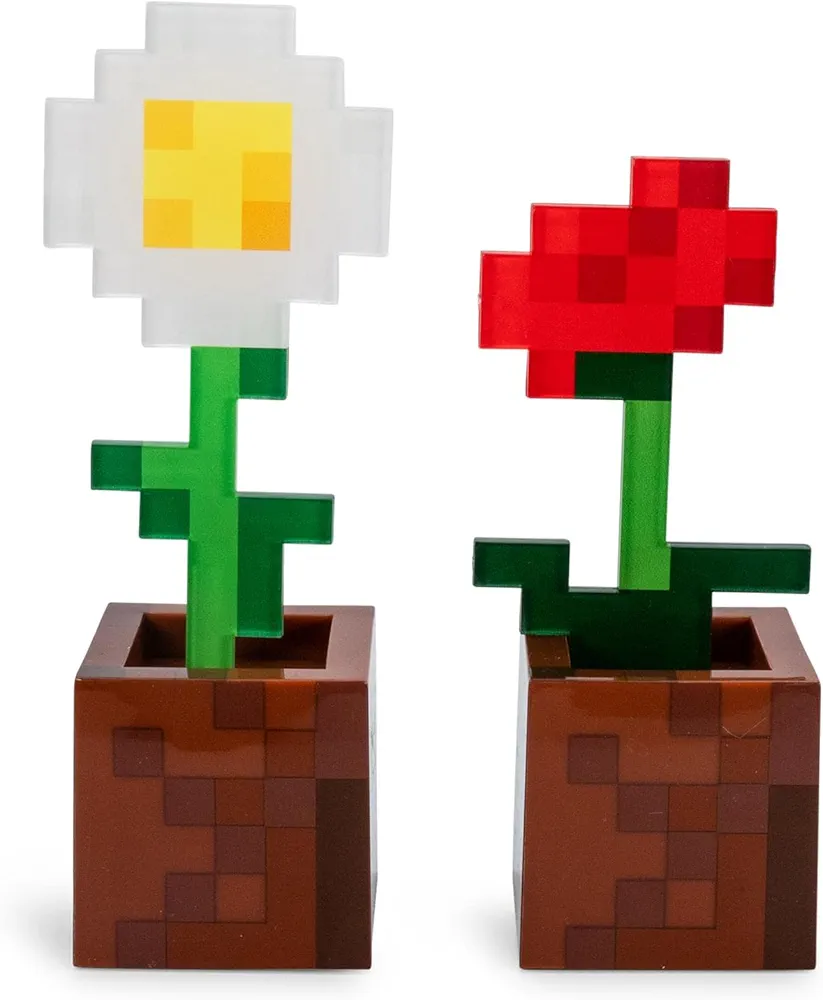 Ukonic Minecraft Daisy and Poppy Flower Pot Mood Lights, Set of 2 | Nightstand Table Lamp with LED Light for Bedroom, Desk, Living Room | Home Decor Room Essentials | Video Game Gifts And Collectibles