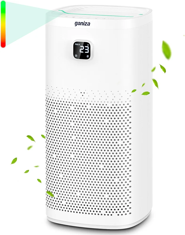 Air Purifiers for Home Large Room: 2064 Ft² Coverage With Air Quality Monitor, Ganiza H13 True HEPA Air Purifier for Pets Captures Pet Dander, Hair, Smoke, Dust, Pollen, 23dB for Bedroom Home Office