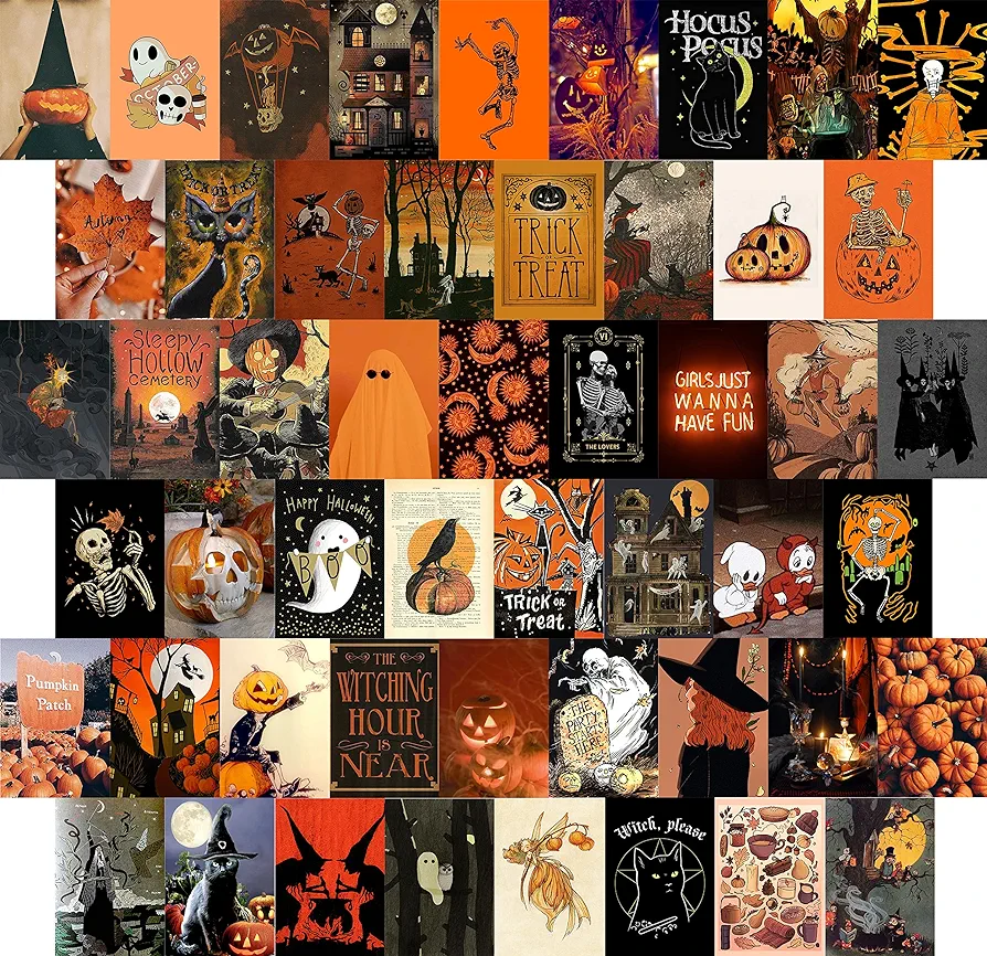 BAYKUL Halloween Wall Decor, Halloween Posters Wall Art Decor, 54pcs (4x6 inch), Aesthetic Halloween Pictures Wall Decor for Teen Girls, Halloween Collage Kit, Witchy Room Decor