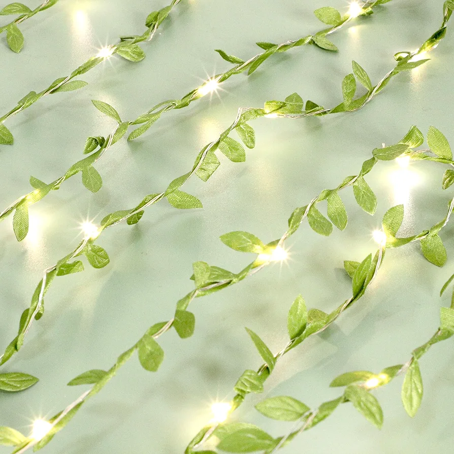 Green Leaves String Lights - 10FT 30LEDs Tiny Artificial Ivy Leaf Vine Battery Operated Fairy Decorative Warm White Light for Indoor Home Garden Wall Party Wedding Holiday Decor