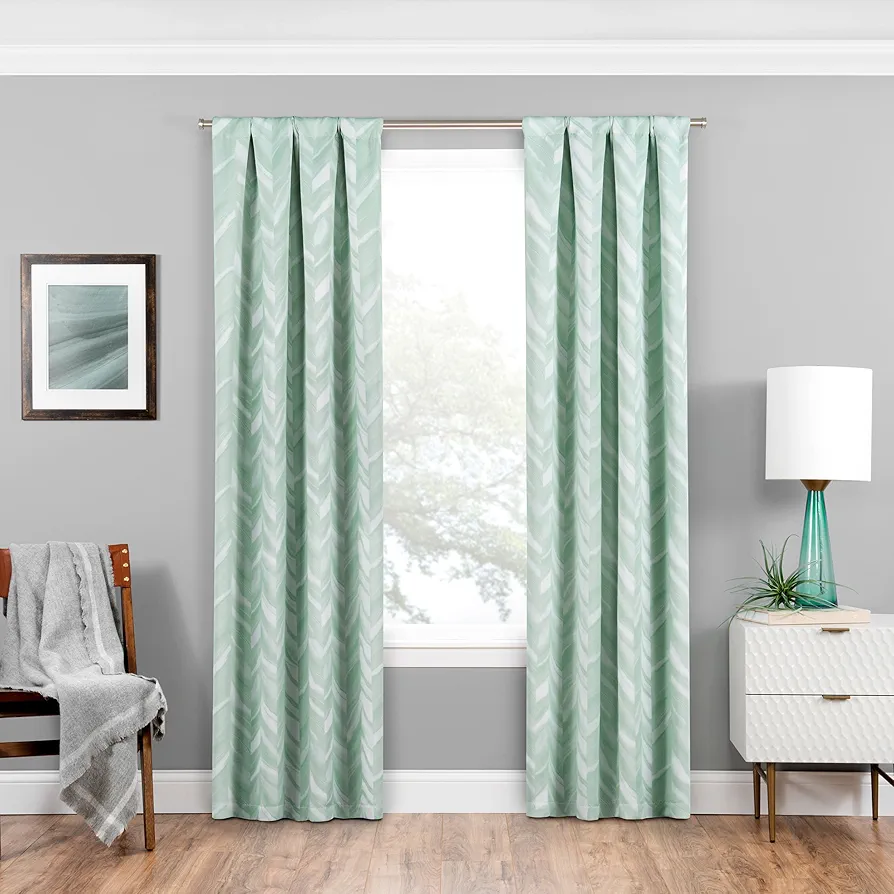 ECLIPSE Haley Thermal Insulated Single Panel Rod Pocket Darkening Curtains for Living Room, 37 in x 63 in, Mint