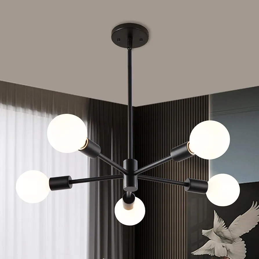 Sputnik Chandelier, 5 Light Ceiling Light Fixture for Dining Room, Height Adjustable 42 Inch Modern Chandelier Ceiling Lights Easy Installation for Living Room, Bedroom-E26 Socket (Bulb Not Included)