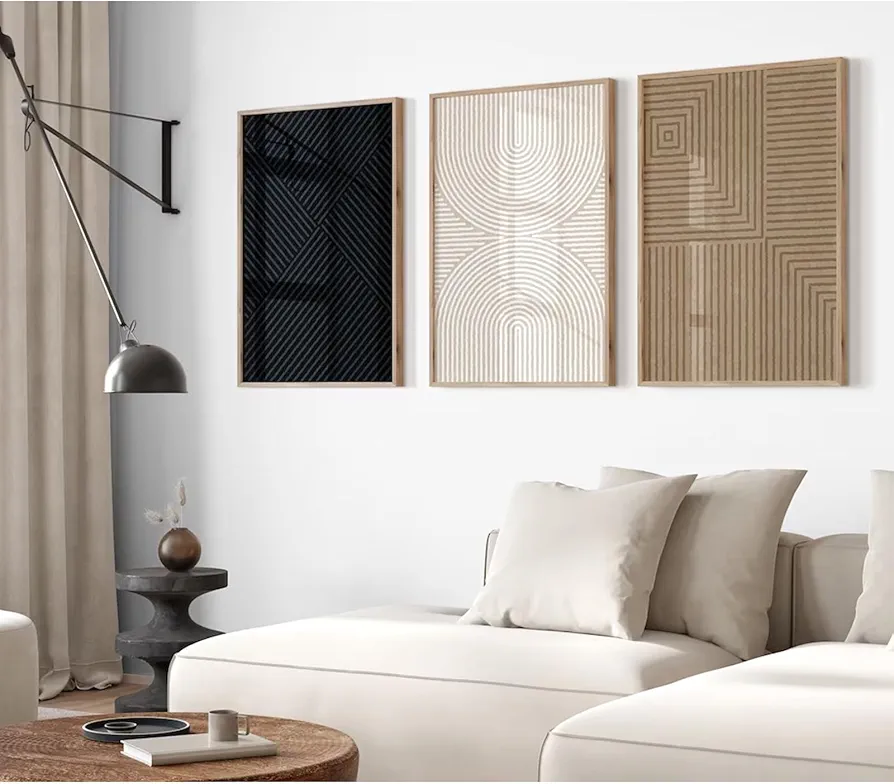 Abstract Modern Wall Decor Art Set of 3 Boho Neutral Canvas Wall Art Beige Minimalist Line Wall Art Decor Brown Black Art Modern Abstract Prints Pictures for Living Room Bedroom 12x16 Inch Unframed