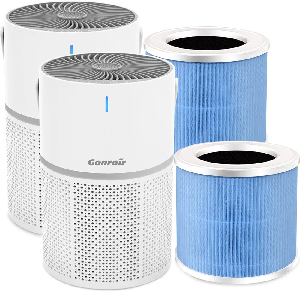 2Pack Air Purifiers for Bedroom with Four Filters(Two Already in Air Purifiers) For Smoke Pollen Dander Hair Smell In Bedroom Office Living Room and Kitchen