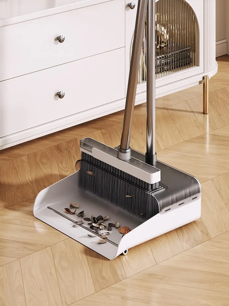 Broom with Dustpan Combo Set Stand Up Broom and Dustpan with Dustpan Teeth for Cleaning Floors Indoors Kitchen Office - Gray, TGS8817