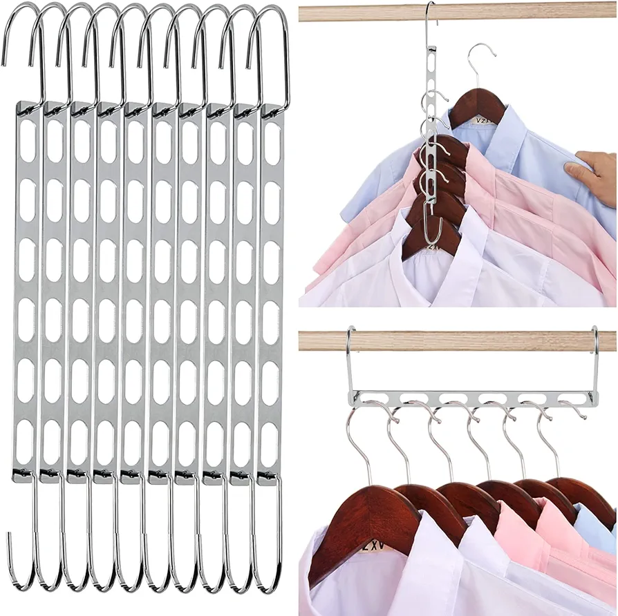 Space Saving Hangers, 10 Pack Metal Hanger Organizer, Space Saver Hangers, Collapsible Hangers for Heavy Clothes, Magic Hangers for Closet Organization and Storage, College Dorm Room Essentials