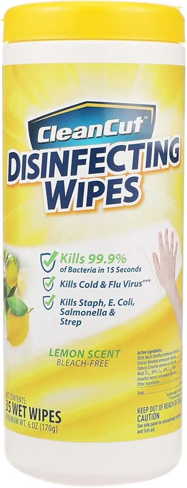 Clean Cut Disinfecting Wipes, Lemon Scent, 35 Wet Wipes, Kills 99.9% of Bacteria, Multi-Surface Cleaning Wipes, Great for Kitchens, Bathrooms, Offices, and Classrooms