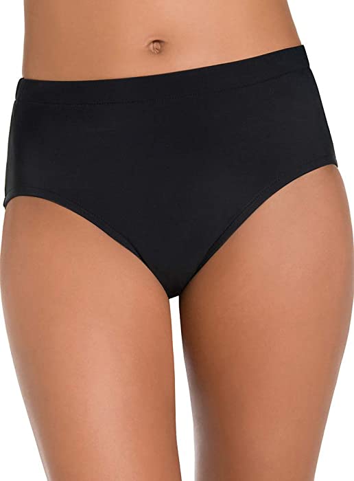 Penbrooke Women's Swimwear Solid Basic Tummy Control Full Coverage Brief Swim Bottom