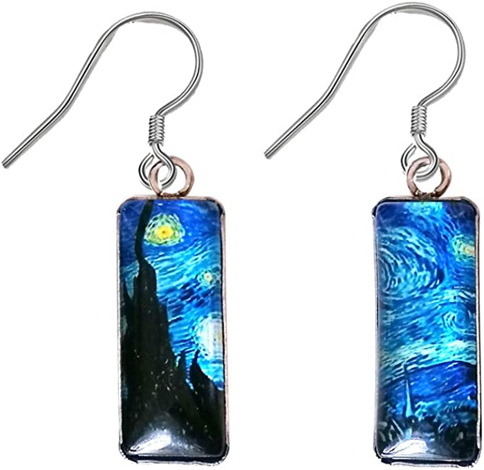 Van Gogh Painting Starry Sky Sunflower Drop Dangle Earrings for Women Girls Abstract Art Earrings Charm Jewelry