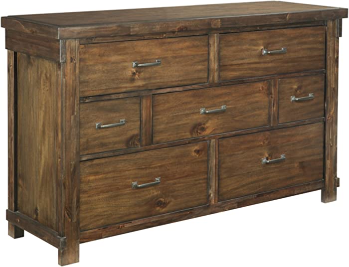 Signature Design by Ashley Lakeleigh Rustic Industrial 7 Drawer Dresser, Dark Brown